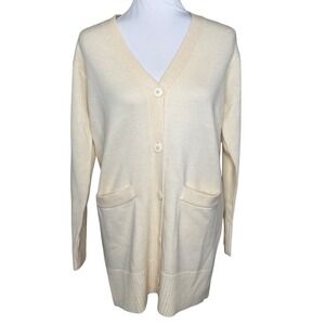 Classiques Entier Cream Sweater Merino Wool V-Neck Long Cardigan XS‎